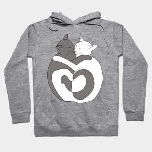 Gray and White Hugging Cats Hoodie